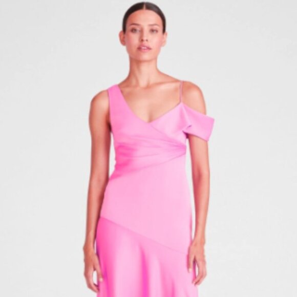 Brand New ML Monique Lhuillier Marin Asymmetrical Satin Midi Dress - Picture 7 of 7